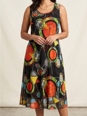Amy Taylor Geometric Abstract Print Sleeveless Midi Dress